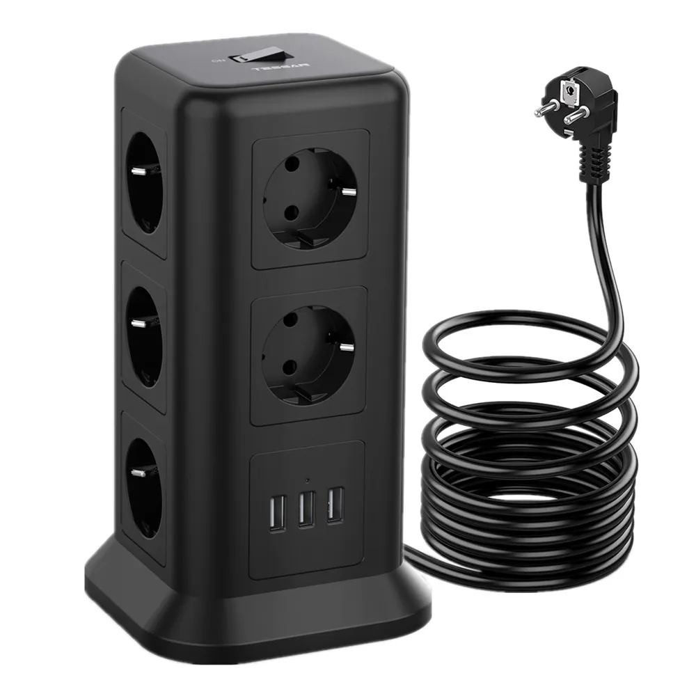 

TESSAN EU Plug Tower Multiple Socket Power Strip With 11 Outlets 3 USB Ports 2M/6.5ft Extension Cable Switch Overload Protection