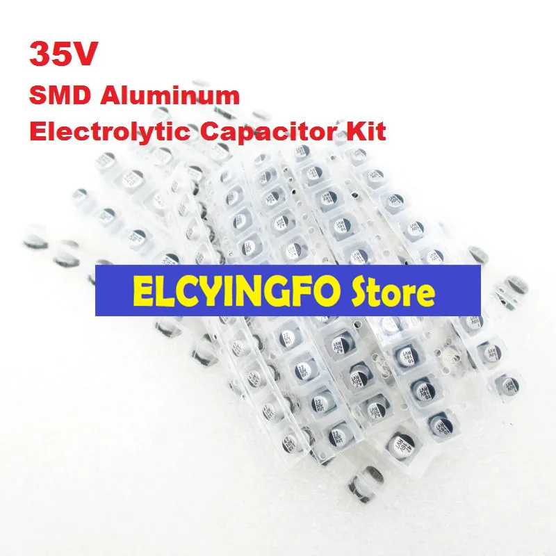 

155Pcs/Lot 10values 2.2uF-330uF 35V 3.3uF 4.7uF 10uF 22uF 33uF 47uF 100uF 220uF SMD Aluminum Electrolytic Capacitor Assorted Kit