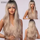 Длинные волнистые парики HENRY MARGU, синтетические парики для косплея черного и белого цвета, с эффектом деграде, высокотемпературные волосы для чернокожих женщин, афро с челкой