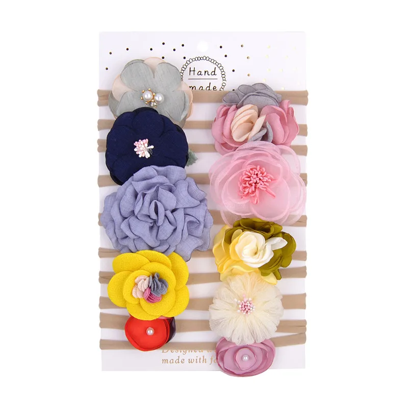 

10Pc Cute Fabric Flower Headband Set For Hairstyles Photograph Elastic Hair Bands For Kids Headwear For Hair Styling Gifts