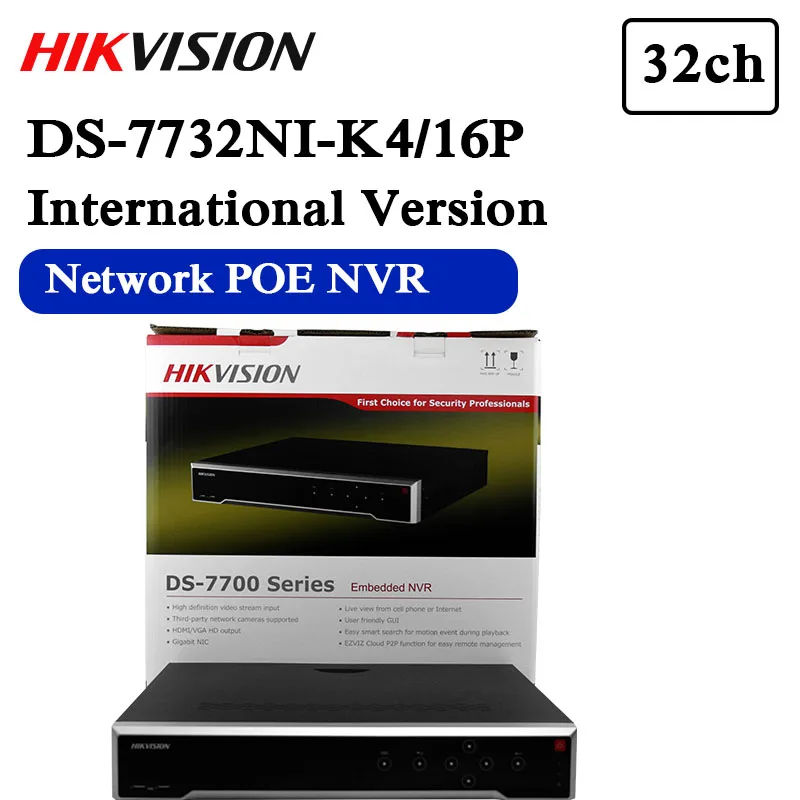 hikvision DS-7732NI-K4/16 P английская версия 32CH NVR с 4 SATA, 4K NVR до 8MP