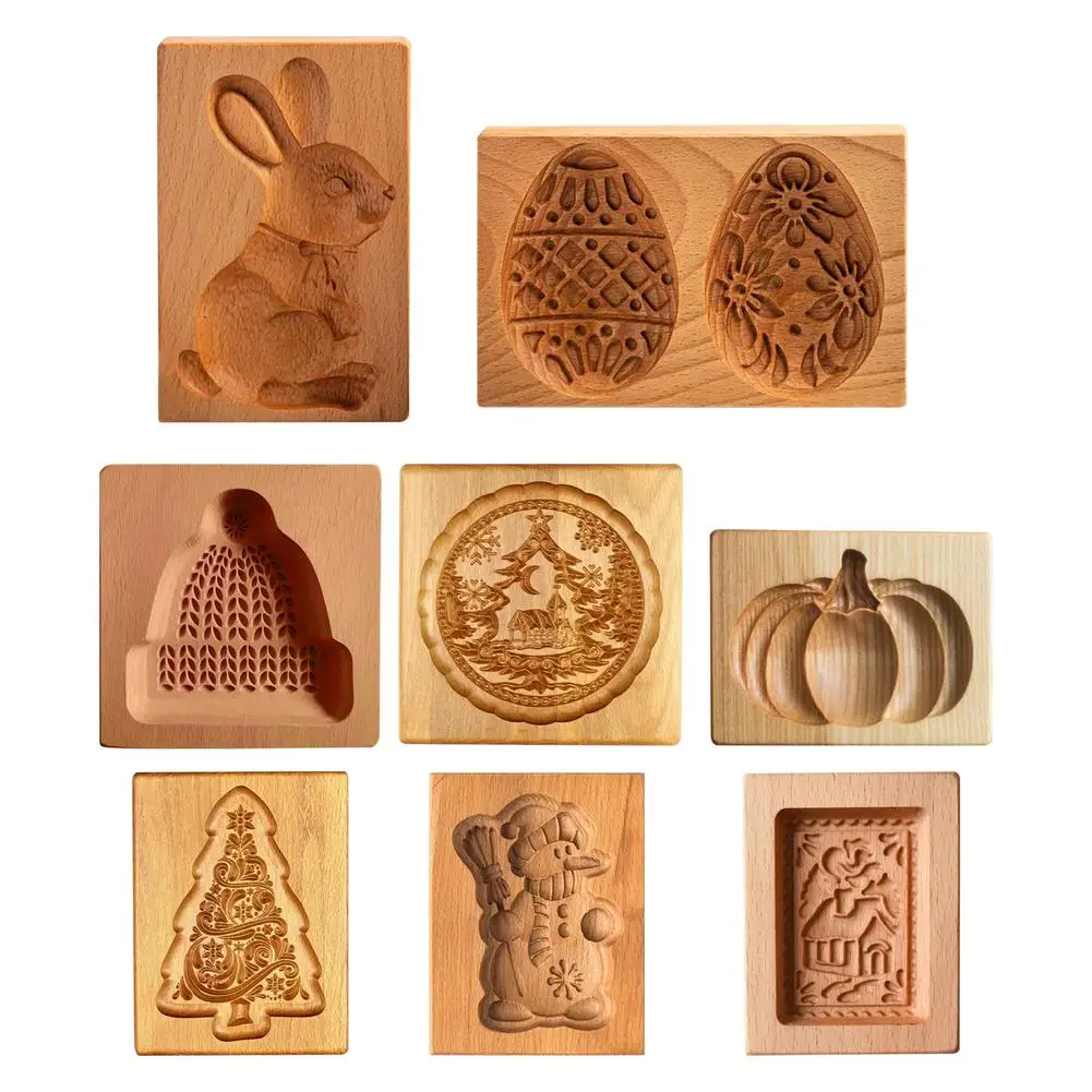 

Christmas Wooden Cookie Mold Flower Pine Cone Shape Carved Press Stamp for Biscuit Christmas Decoration Kitchen Baking Tool
