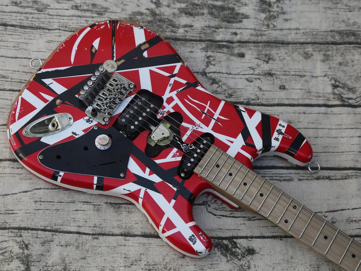 

Aged Edward Eddie Van Halen Heavy Relic Striped Frankie Electric Guitar, Banana Shape Maple Neck, Floyd Rose Tremolo&Locking Nut