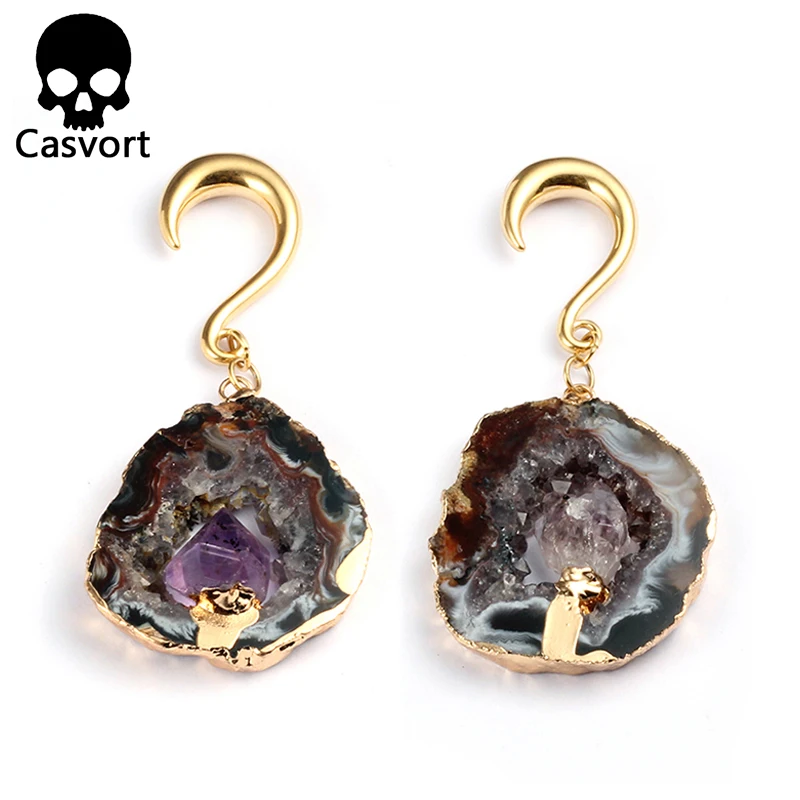 Casvort 2 Шт Нерегулярные с драгоценными кристаллами болтающиеся беруши тоннель для ушей из нержавеющей стали золотые ушные крючки калибры для пирсинга