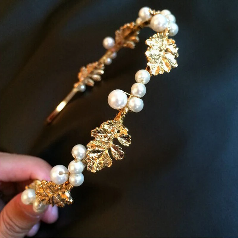 Новая Золотая лента-ободок для волос с цветами и жемчугом винтажный лист