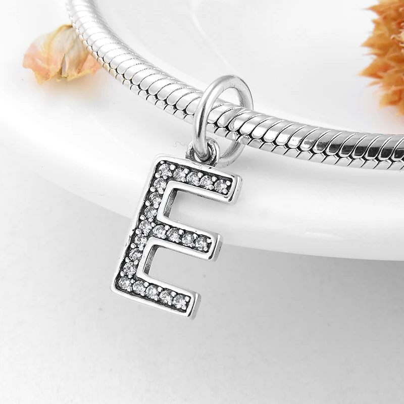 Real 925 Sterling Silver like Crystal Charm Bead Alphabet Letter E Fit Original Charms European Bracelet Jewelry making | Украшения и