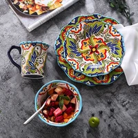 creative western tableware hand painted underglaze ceramic plate dish set large steak plate salad cereal bowl festival gifts