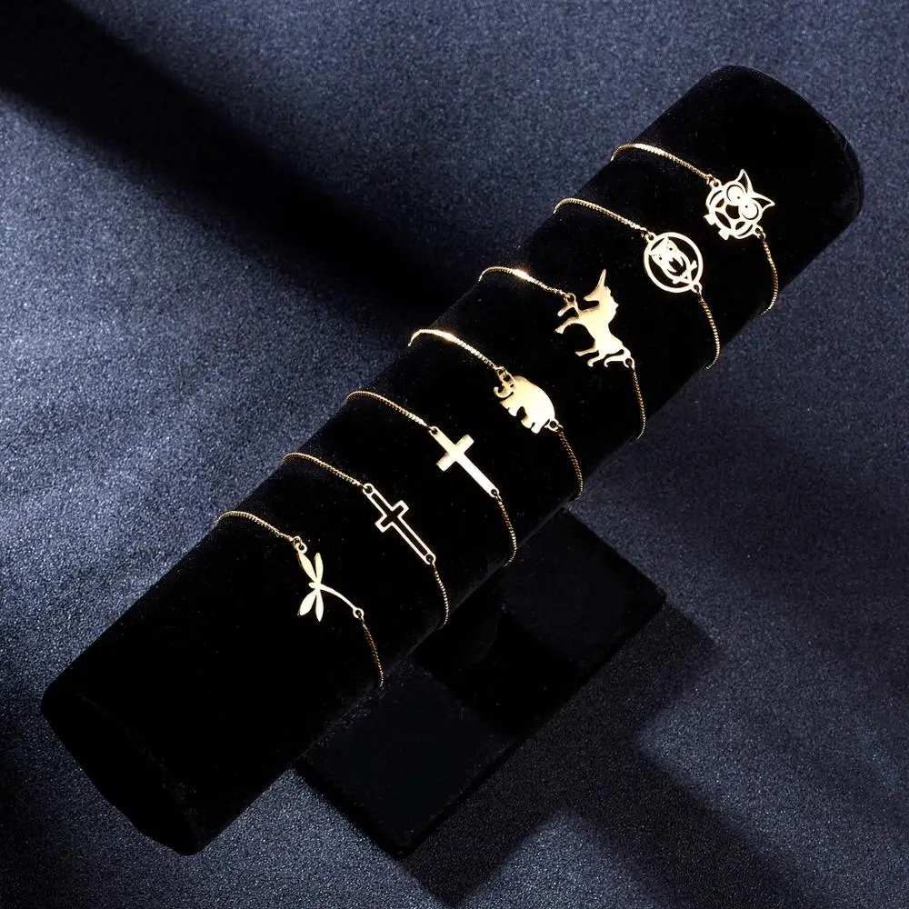 

Rinhoo Stainless Steel Dragonfly Owl Cross Bracelets Bangles Women Charm Adjustable Bracelets Bangle Party Jewelry Best Gift