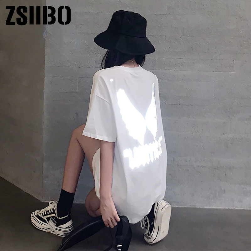 Женская Светоотражающая Футболка Harajuku облегающая футболка с круглым вырезом и