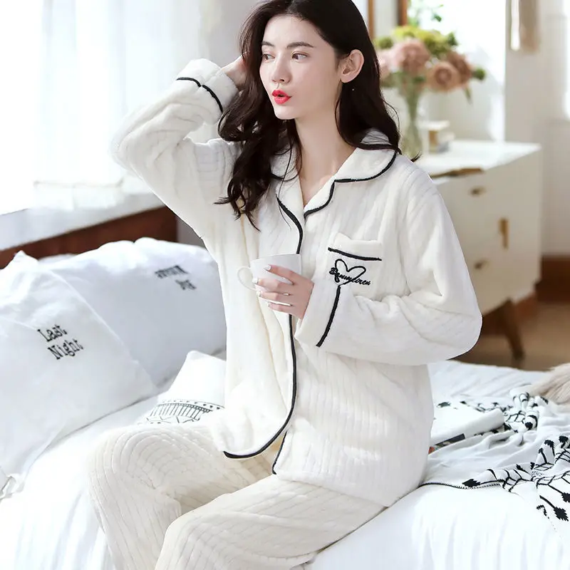 pijamas women sets Пижамы женские коралловые флисовые толстые фланелевые однотонные теплые пижамы женские толстые зимние домашние костюмы Пижамный костюм домашние пижамы XXL XXXL - Цвет: pijamas women sets