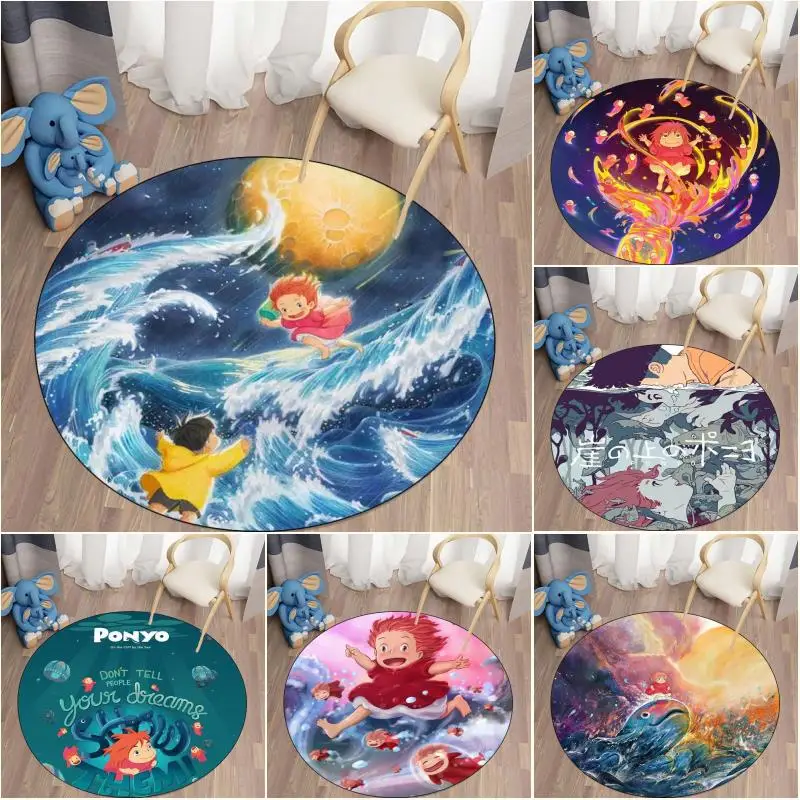 Декоративный коврик Ponyo на скале из аниме круглый ковер с надписью Love Story домашний