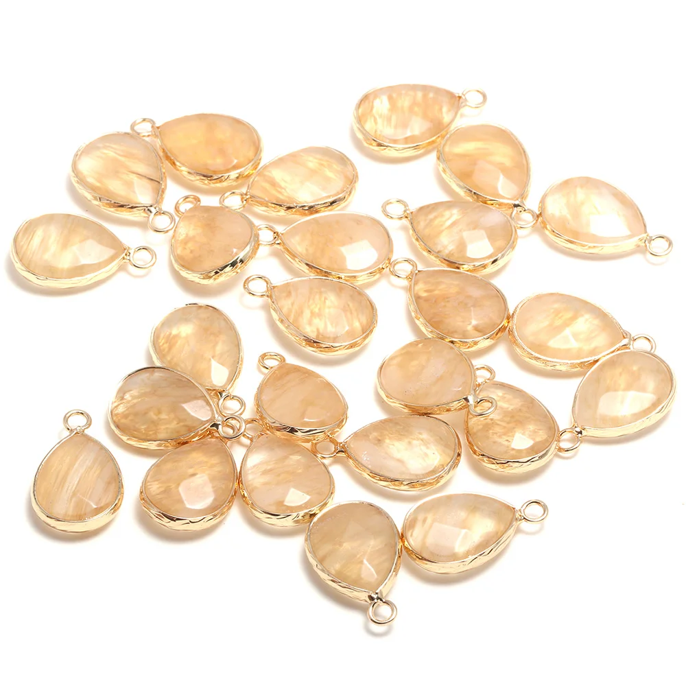 

Natural Stone Pendant Watermelon Yellow Golden plated Faceted Pendant Crystal for Jewelry Making Earring Necklace 13x23mm