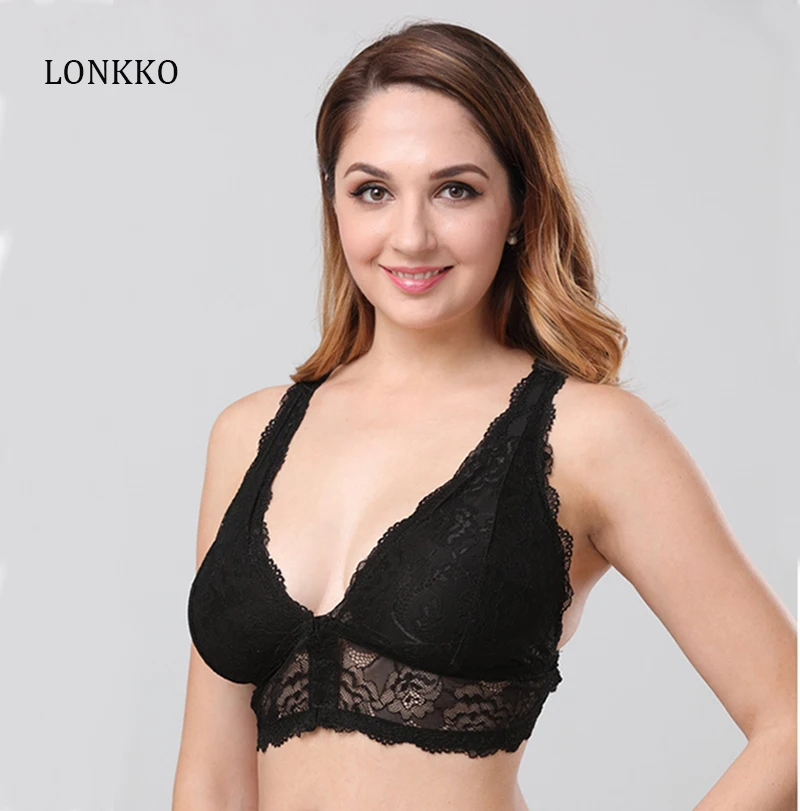 Размера плюс бюстгальтер для Для женщин кружевной без косточек с застежкой