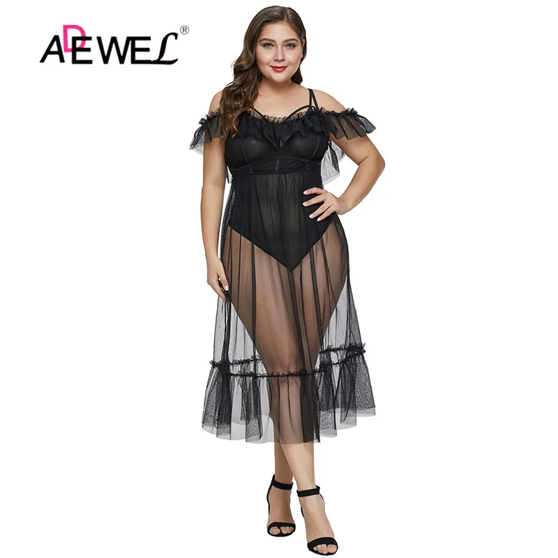 Женское Сетчатое платье с открытой спиной ADEWEL кружевное макси на тонких