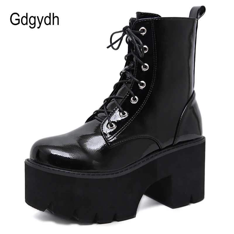 Gdgydh/женские осенние ботинки на шнуровке Женские ботильоны из черной