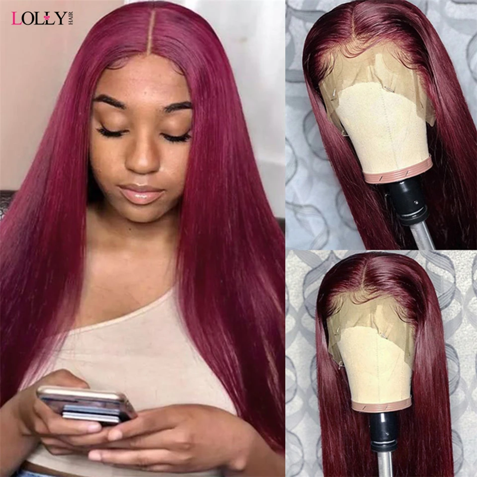 Бордовый парик на сетке спереди малазийские прозрачные парики из человеческих