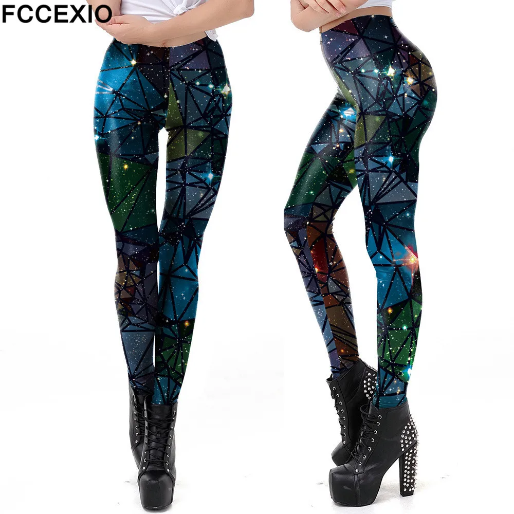 FCCEXIO 5 Colors The Galaxy Geometry Print Women Sexy  Seamless Leggings Casual Workout Fitness Pants Sports Trousers