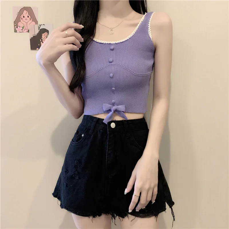 

Women's sleeveless Top Fashion Knitted Crop Tops Cotton Tank Crop Tops Streetwear Vest Cropped Tee Camisole