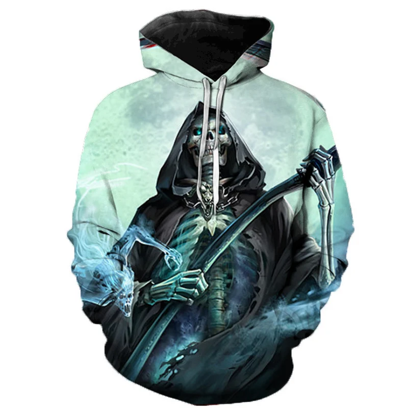 

3D Printing Hoodie Loose Plus Size Long Sleeve Round Neck Street Style Grim Reaper Print Cool Hoodie for Men/Women