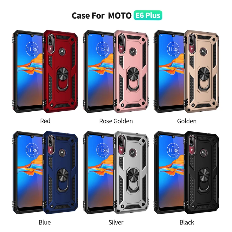 Metal Ring Bracket Phone cases For MOTO E6 Plus Case Cover luxury Business Shockproof back shell moto e6 Covers coque | Мобильные