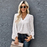 elegant floral casual commute tops spring women chiffon v neck long sleeve t shirts office lady autumn urbane clothing work wear