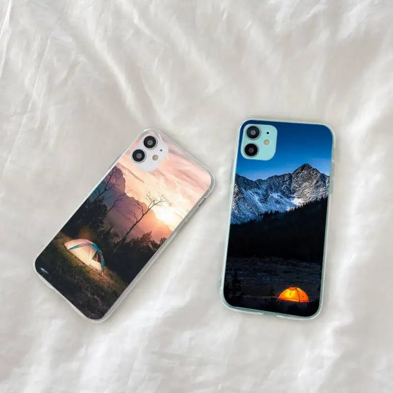 

Camping Nature Mountain Phone Case Transparent soft For iphone 12 11 13 7 8 6 s plus x xs xr pro max mini