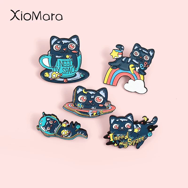 

Space Astronaut Cats planet rainbow Enamel Pins Fashion Cartoon Lapel Badges Wholesale Pins Brooches Jewelry Gifts for friends