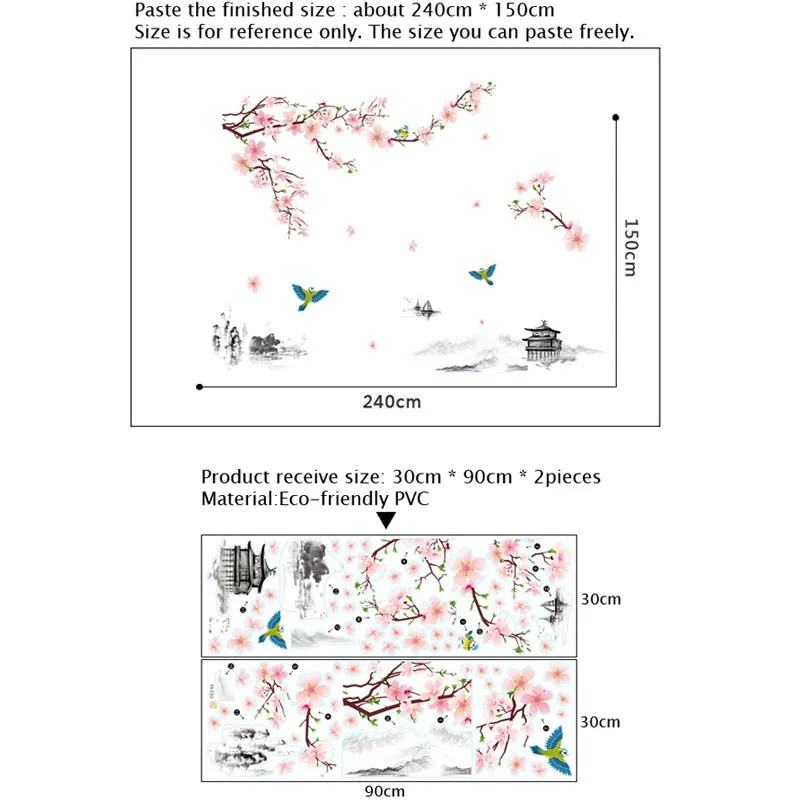 Настенный стикер с пейзажем чернильным рисунком персикового цвета обои в