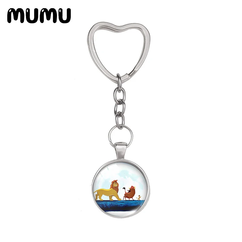 2021 Новый брелок "Сердце Короля Льва" Симба и Нана, круглый ключница с стеклянным куполом, украшения в подарок для детей.