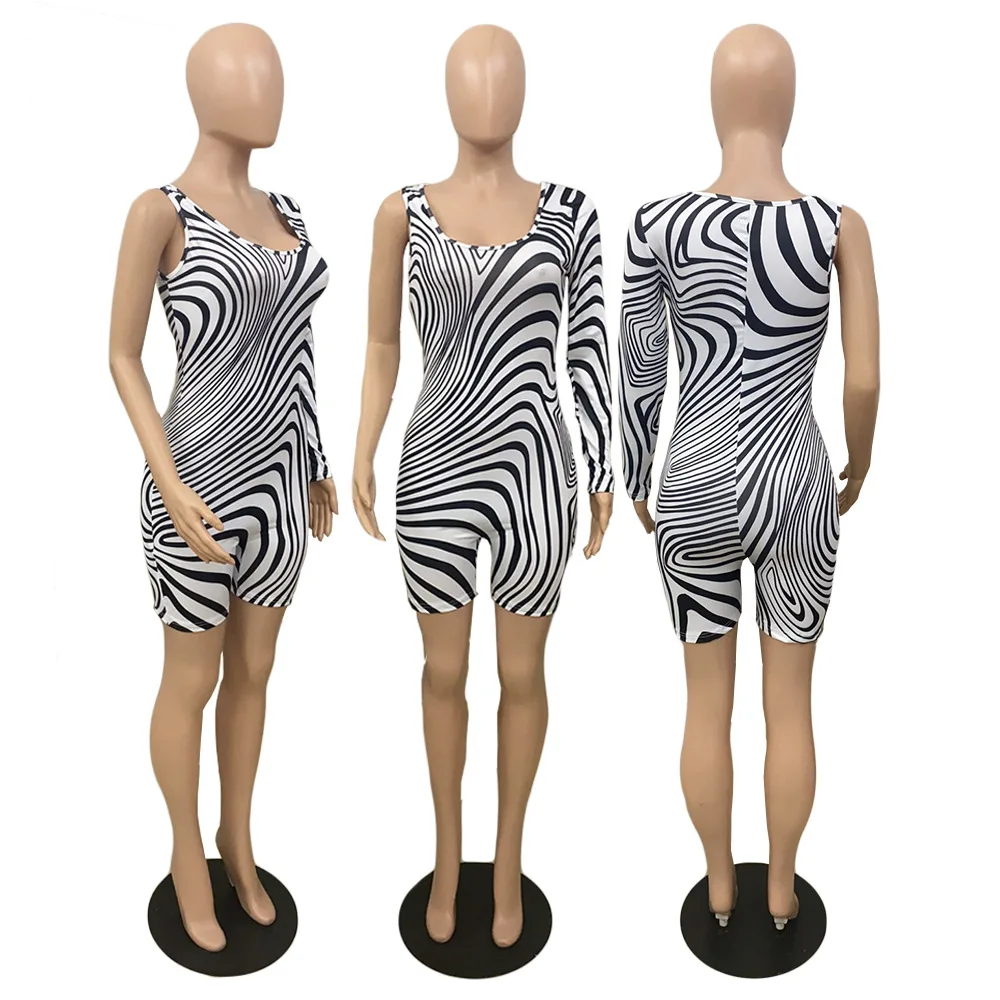

Women Playsuit Print One Shoulder Full Sleeve O-neck Stretchy Skinny Bodycon Playsuits Casual Rompers Summer Outfits