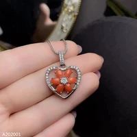 kjjeaxcmy fine jewelry 925 sterling silver inlaid natural red coral womens miss pendant necklace new flowers support detection