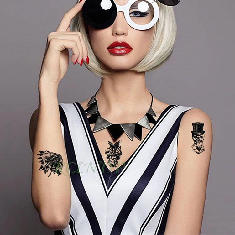 Водонепроницаемый Временная тату-наклейка для череп Племенной Тотем поддельный