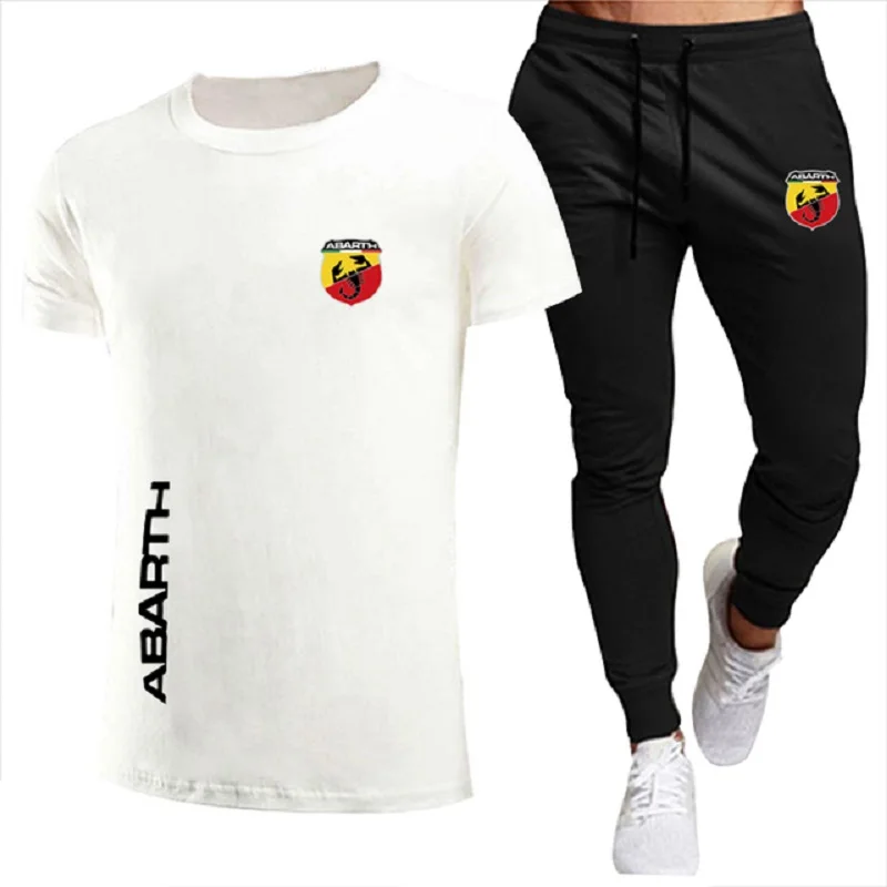 

Мужская летняя футболка, повседневная брендовая футболка с круглым вырезом и спортивные облегающие брюки, мужская спортивная одежда, мужск...