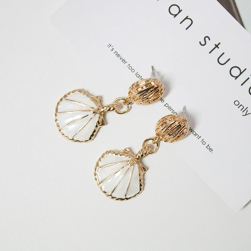 Женские серьги подвески в форме ракушки синие металлические этническом и