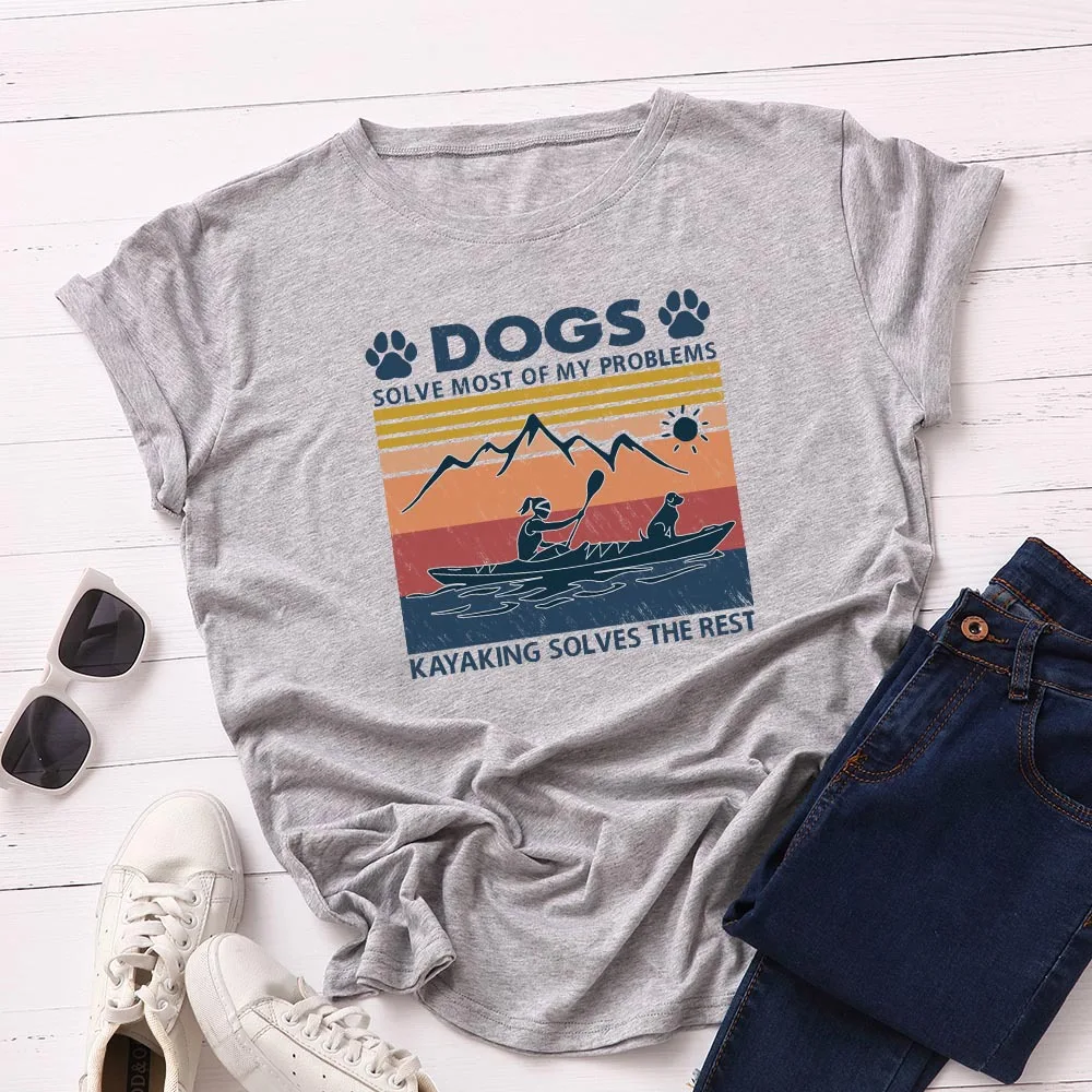 

Cartoon Dogs Print 100%Cotton T-shirt Women Summer Graphic Tee Funny Shirt for Woman Tshirt Harajuku 90s Girl Crewneck Loose Top