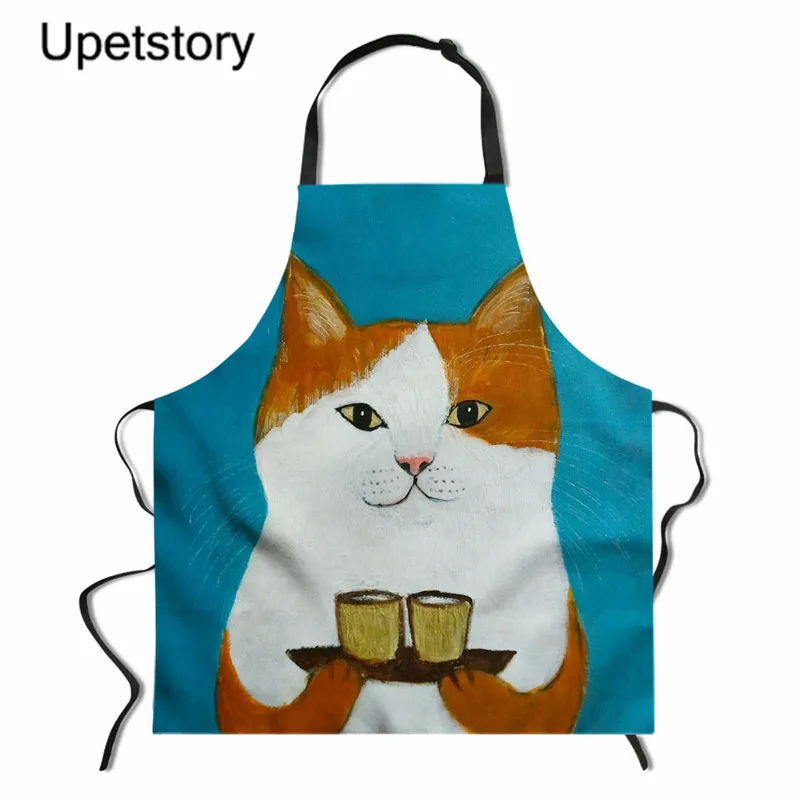 

Upetstory Lovely Cat Cooking Kitchen Apron Woman Chef Waiter Cafe Shop BBQ Hairdresser Aprons Custom Logo Gift Bibs Wholesale