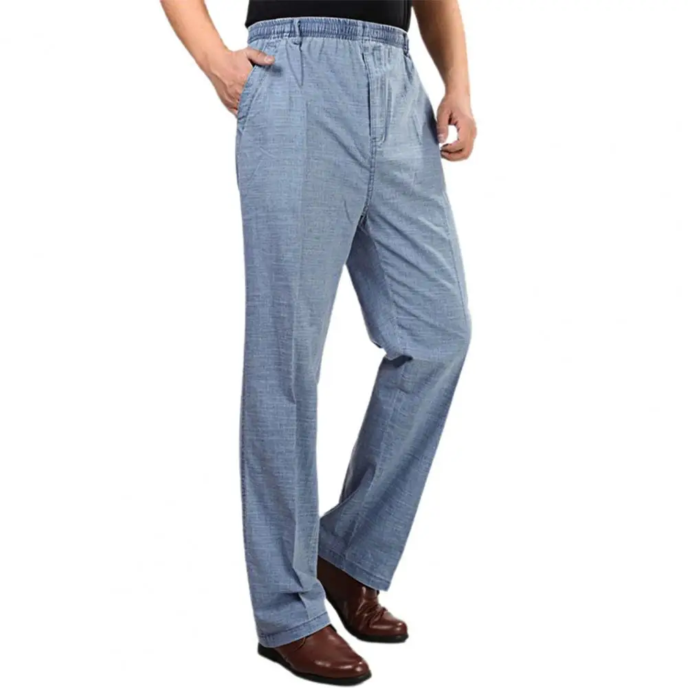 

Plus Size Men Pants Casual High Waist Deep Crotch Breathable Male Trousers Elastic Waist Straight Trousers Thin Pants Summer