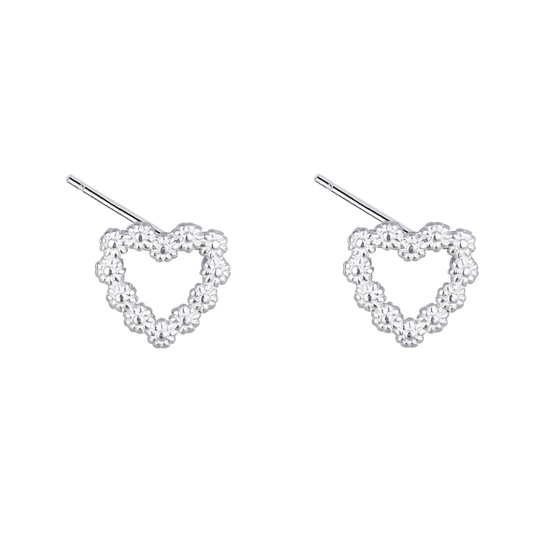 Серебряные Простые серьги-гвоздики в форме сердца с милыми цветами для женщин и