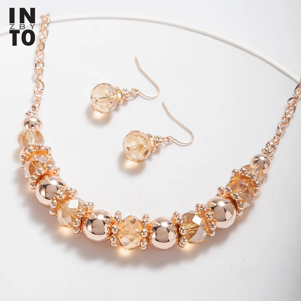 Модный комплект ювелирных изделий стеклянные бусины висячие серьги с колье