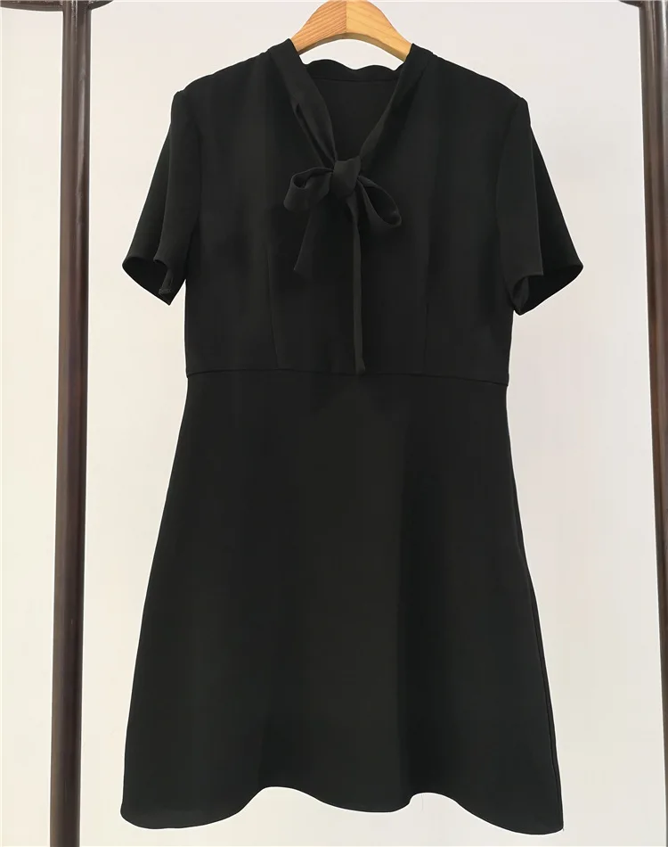 

Th theory new women's dress triacetic acid blended ribbon collar short sleeve solid dress