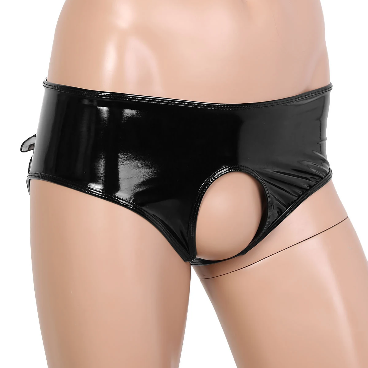 Гей мужское нижнее белье из лакированной кожи трусы без пятки сексуальное