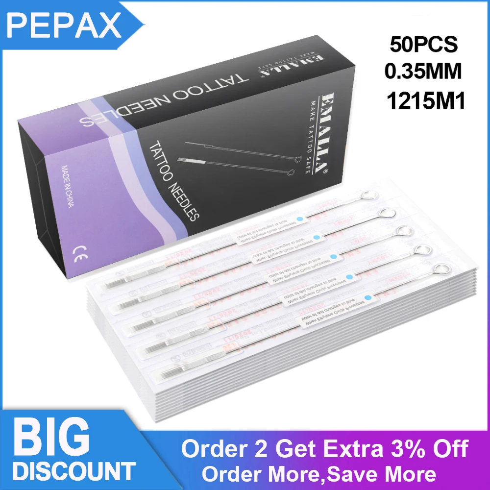 

50PCS 1215M1 Tattoo Needles 0.35mm Disposable Sterile Standard Blue Dot Magnum Assorted Sterilized Tattoo Needles Supplies