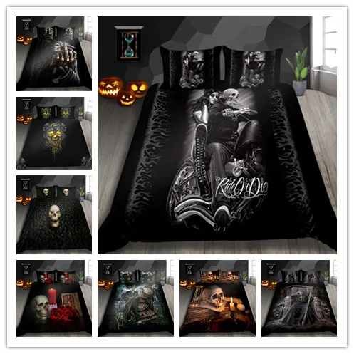 3D женщин и череп постельное бельё сахара черный Хэллоуин Стиль для простыни на