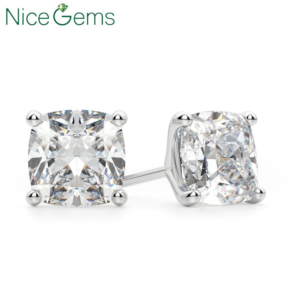 Однотонные женские серьги гвоздики с 4 зубцами nicheems 14 к белое золото цвета карата