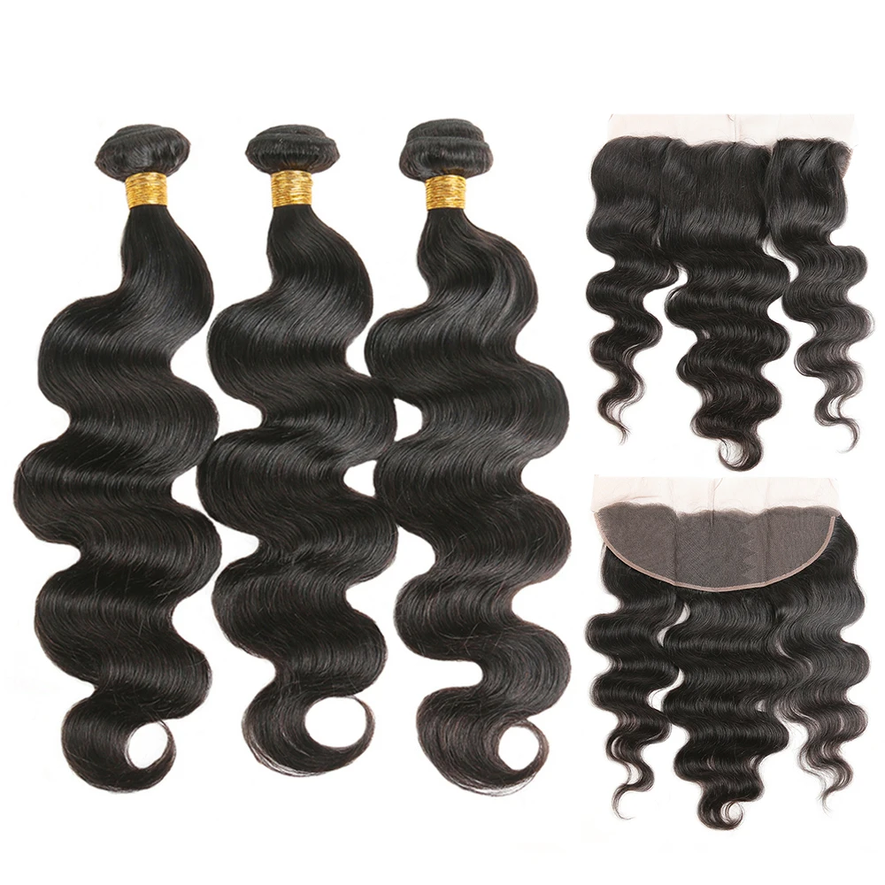 Бразильские волнистые волосы пряди с фронтальной реальной цветопередачей