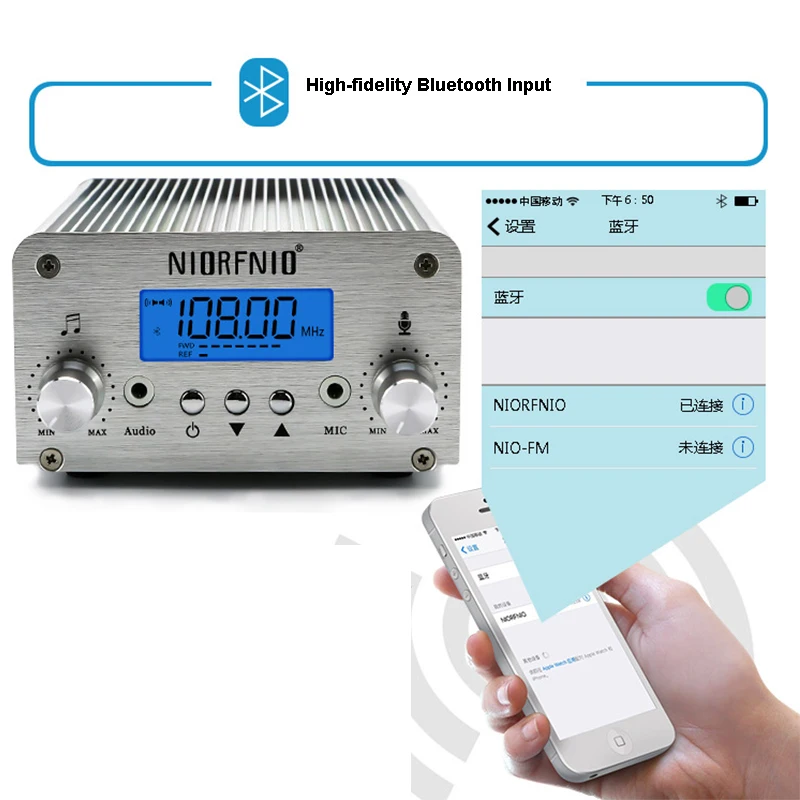 T6B 6 Вт DC 12 В 3A PLL fm-передатчик Радио Стерео Bluetooth Беспроводная трансляция FM 76 ~ 108 МГц