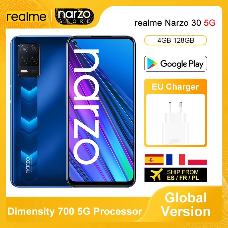 [Prima mondiale] realme Narzo 30 5G Smartphone versione globale 4GB 128GB Dimensity 700 5G 6.5 ''90Hz Display 48MP fotocamera 5000mAh