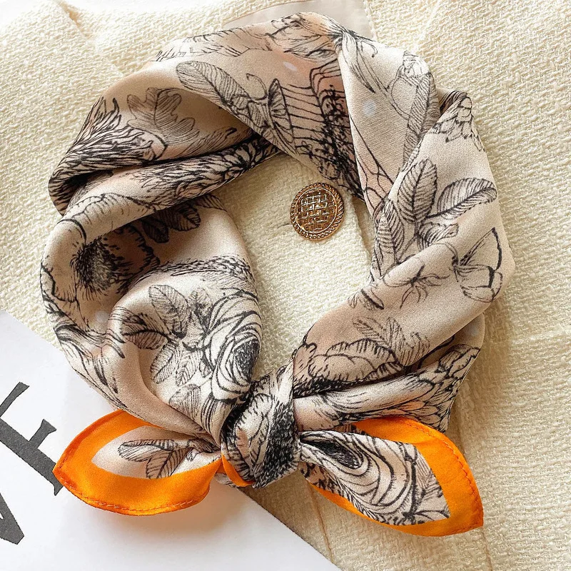 

Flower 100% Pure Silk Square Scarf Women Print Hijab Headband Neckerchief Female Designer Luxury Hairband Shawl Bandana Poncho