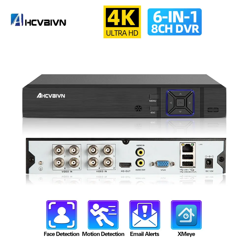 

4K 8 Channel 8CH AHD CVI TVI CVBS DVR 3840*2160 8MP Face/Motion Detection CCTV Video Recorder Hybrid Cam Security System H.265