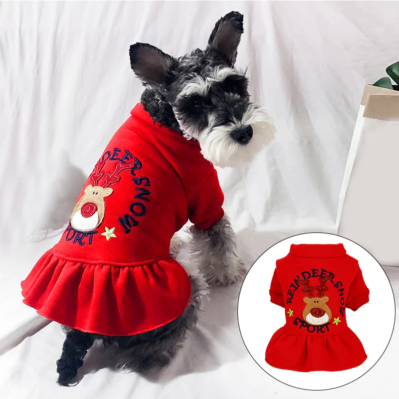

Pet Skirt Red Christmas Skirt Elk Print Dog Skirt Sweet Princess Style Dog Desses Dog Clothes Cute Warm Pet Supplies Clothing